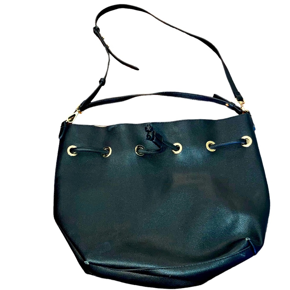 H&M Black Imitation Leather Shoulder/Crossbody Bag With Attached Cosmetic Bag.